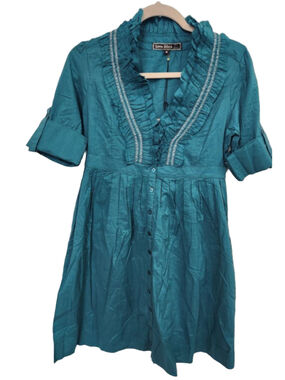 Love Stitch Teal short Sleeve Dress with Silver Trim size medium